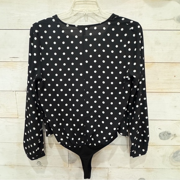 Express black white polka dot tie waist bodysuit ❤️ - Picture 7 of 8